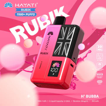Hayati Rubik 7000+ Puffs Disposable Pod Vape Kit UK, with Pink Colour and having Hubba flavour.