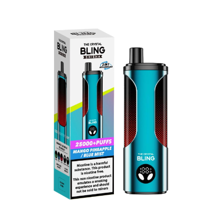 The Crystal Bling Shisha 25000 Puffs Disposable Vape UK, with Blue colour and having Mango Pineapple and Blue Mist Flavour.