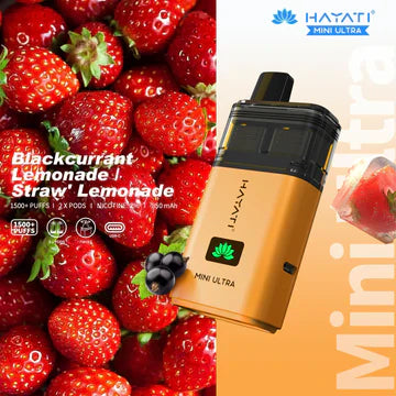 Hayati Mini Ultra 1500 Puffs Disposable Vape UK, with Orange Colour and having Blackcurrant Lemonade Straw Lemonade Flavour.