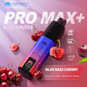 Hayati  Pro Max+ 6000 Puffs Vape Kit UK, with Blue and Red Colour and having Blue Razz Cherry flavour.