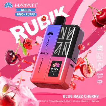 Hayati Rubik 7000+ Puffs Disposable Pod Vape Kit UK, with Pink Colour and having Blue Razz Cherry flavour.