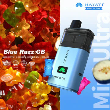 Hayati Mini Ultra 1500 Puffs Disposable Vape UK, with Blue Colour and having Blue Razz GB Flavour.