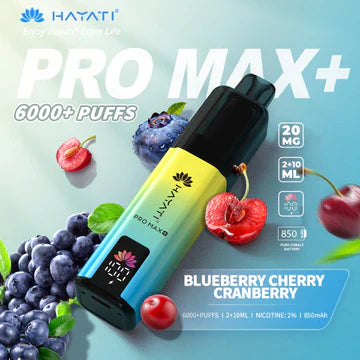 Hayati  Pro Max+ 6000 Puffs Vape Kit UK, with Yellow and Blue Colour and having Blueberry Cherry Cranberry flavour.