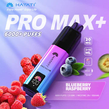 Hayati  Pro Max+ 6000 Puffs Vape Kit UK, with Blue and Purple Colour and having  Bluebery Raspberry flavour.