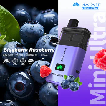 Hayati Mini Ultra 1500 Puffs Disposable Vape UK, with Purple Colour and having Blueberry Raspberry Flavour.