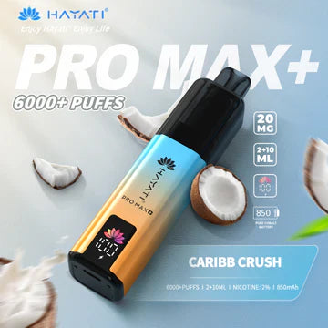 Hayati  Pro Max+ 6000 Puffs Vape Kit UK, with Blue and Yellow Colour and having Caribb Crush flavour.