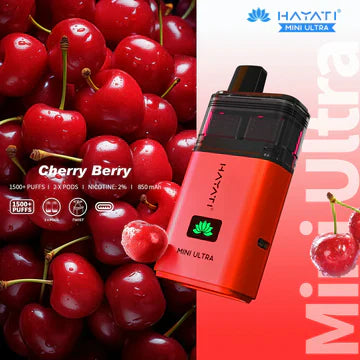 Hayati Mini Ultra 1500 Puffs Disposable Vape UK, with Red Colour and having Cherry Berry Flavour.