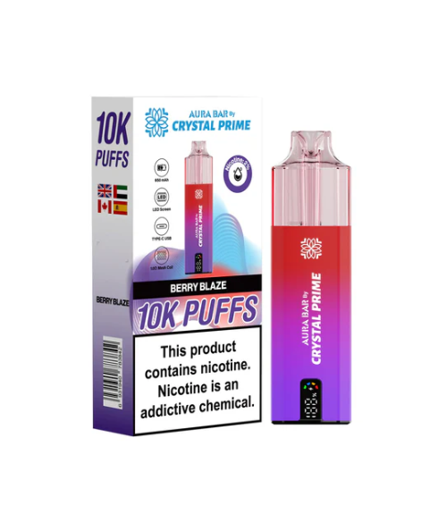 Crystal Prime 10000 Puffs Disposable Vape UK, having Purple and Red colour and  Berry Blaze flavour.