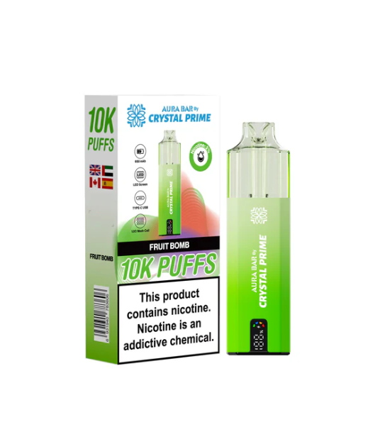 Crystal Prime 10000 Puffs Disposable Vape UK, having Green colour and  Fruit Bomb Flavour.