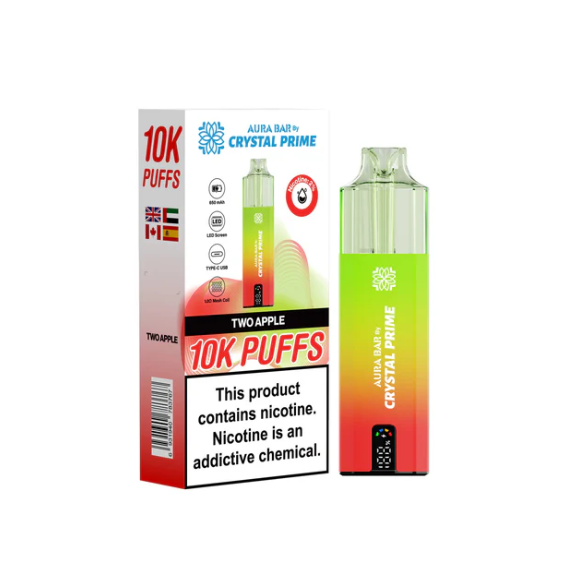Crystal Prime 10000 Puffs Disposable Vape UK, having Green and Red colour and Tow Aplple flavour.