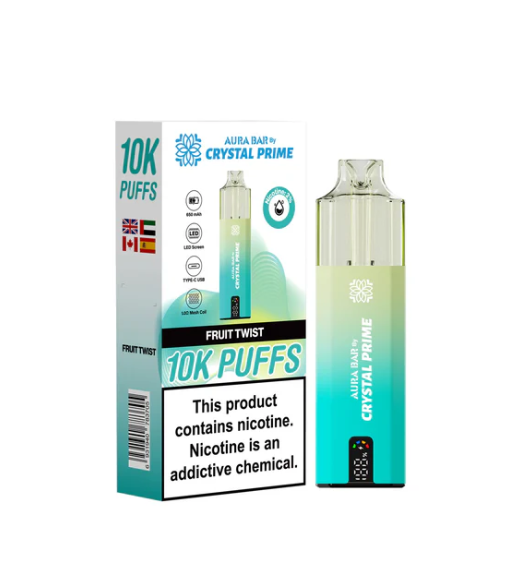 Crystal Prime 10000 Puffs Disposable Vape UK, having Green and Blue colour and  Fruit Twist flavour.