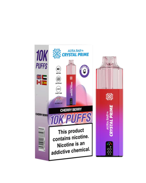 Crystal Prime 10000 Puffs Disposable Vape UK, having Purple and red colour and  Cherry Berry flavour.
