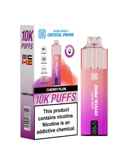 Crystal Prime 10000 Puffs Disposable Vape UK, having Pink colour and  Cherry Plum flavour.
