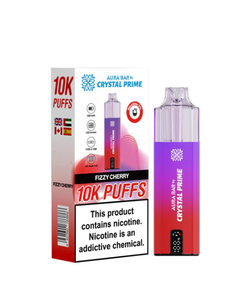 Crystal Prime 10000 Puffs Disposable Vape UK, having Purple and Red colour and  Fizzy Cherry flavour.