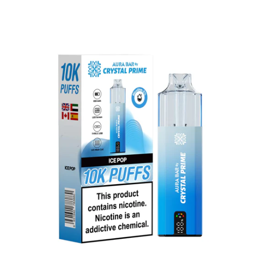 Crystal Prime 10000 Puffs Disposable Vape UK, having White and Blue colour and  Ice Pop flavour.