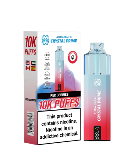 Crystal Prime 10000 Puffs Disposable Vape UK, having Red and Blue colour and  Red Berries flavour.
