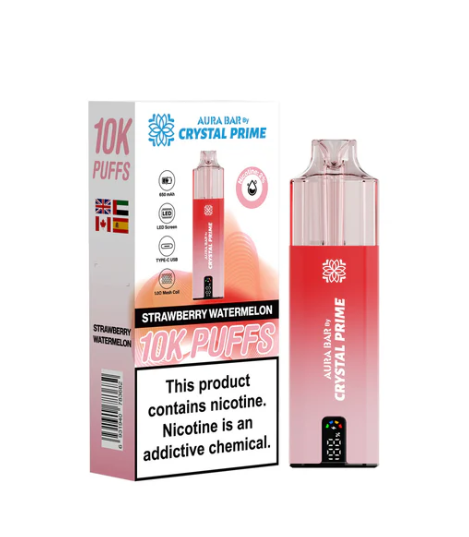 Crystal Prime 10000 Puffs Disposable Vape UK, having White and Red colour and  Strawberry Watermelon flavour.