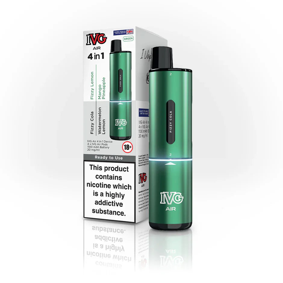 IVG Air 2400 Disposable Vape | 4 IN 1 Flavours UK, with Green Colour and Having Green Edition Flavours.