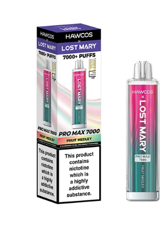 HAWCOS x Lost Mary Pro Max 7000 Disposable Kit UK, With Pink and Green Colour and having Fruit Medley Flavours.