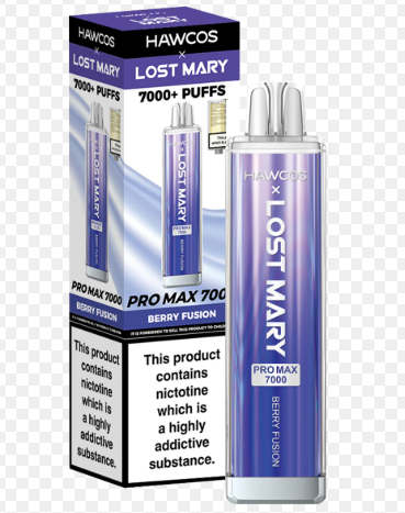 HAWCOS x Lost Mary Pro Max 7000 Disposable Kit UK, With Purple Colour and having Berry Fussion Flavours.
