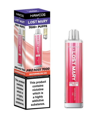 HAWCOS x Lost Mary Pro Max 7000 Disposable Kit UK, With Light Pink Colour and having Watermelon IceFlavours.