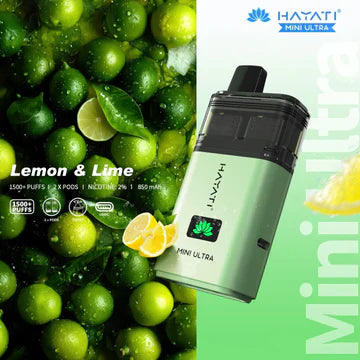 Hayati Mini Ultra 1500 Puffs Disposable Vape UK, with Orange Green and having Lemon & Lime Flavour.
