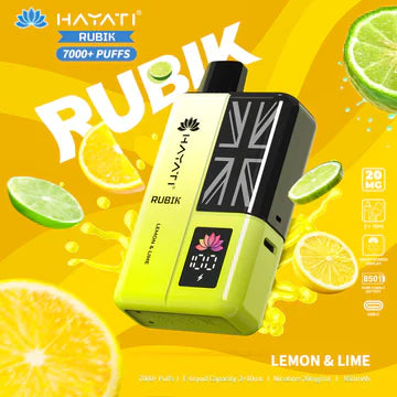 Hayati Rubik 7000+ Puffs Disposable Pod Vape Kit UK, with yellow Colour and having Lemon & Lime  flavour.