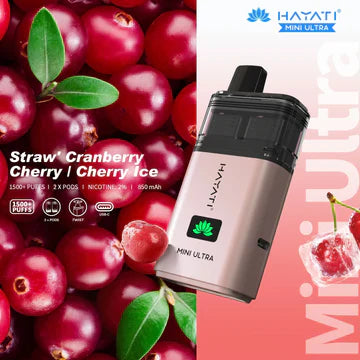 Hayati Mini Ultra 1500 Puffs Disposable Vape UK, with Off Cream Colour and having Strawberry Cranberry Cherry | Cherry Ice Flavour.