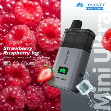 Hayati Mini Ultra 1500 Puffs Disposable Vape UK, with Sliver Colour and having Strawberry Raspberry Ice Flavour.