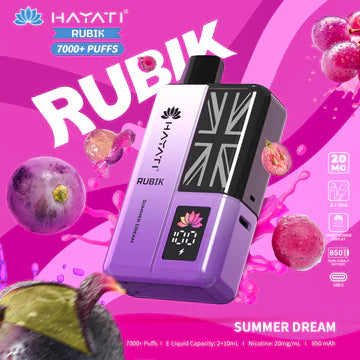 Hayati Rubik 7000+ Puffs Disposable Pod Vape Kit UK, with Purple Colour and having summer Dream  flavour.