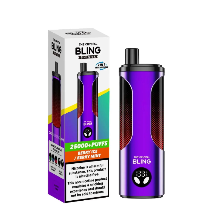 The Crystal Bling Shisha 25000 Puffs Disposable Vape UK, with Purple colour and having Berry Ice and Berry Mint Flavour.
