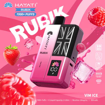 Hayati Rubik 7000+ Puffs Disposable Pod Vape Kit UK, with Pink Colour and having Vim Ice flavour.
