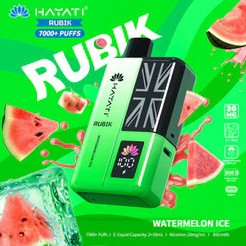 Hayati Rubik 7000+ Puffs Disposable Pod Vape Kit UK, with Green Colour and having WatermelonI ce flavour.