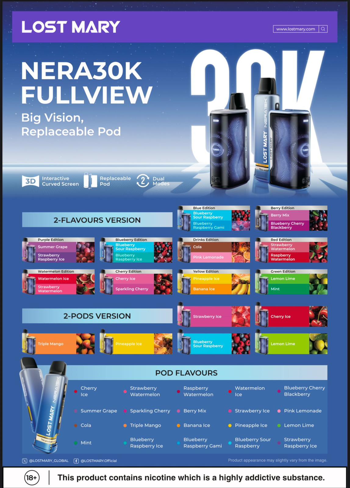 Lost Mary Nera 30k Fullview refilled pod kit UK. 