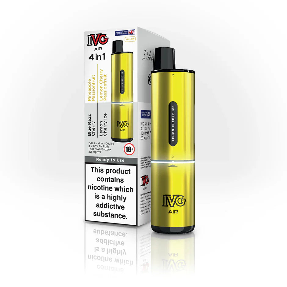 IVG Air 2400 Disposable Vape | 4 IN 1 Flavours UK, with Yellow Colour and Having Yellow  Edition Flavours.